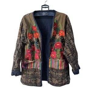 Unbranded Jacket Women XL Brown Handmade Guatemala Floral Embroidered‎ Folk Boho